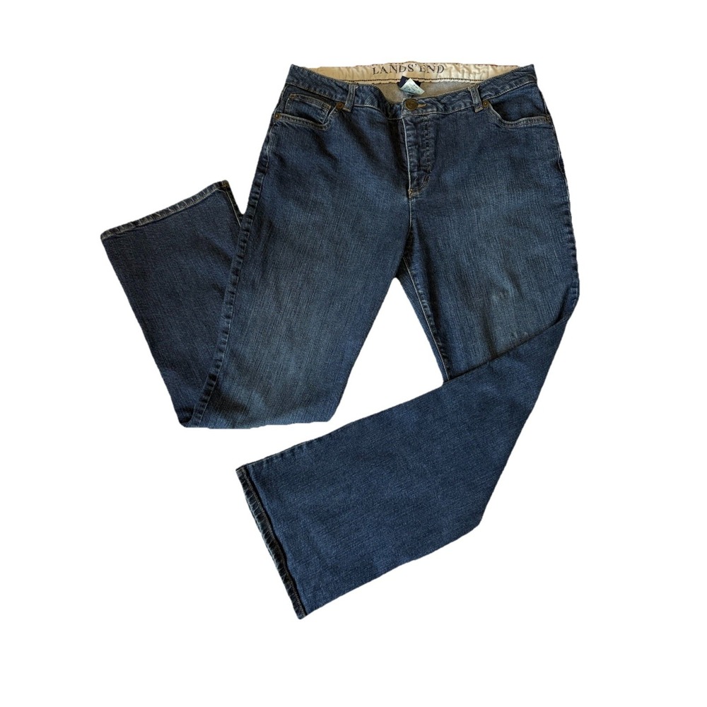 Lands End Jeans Womens 14 Bootcut Blue Denim Stretch Mid Rise Classic Fit
